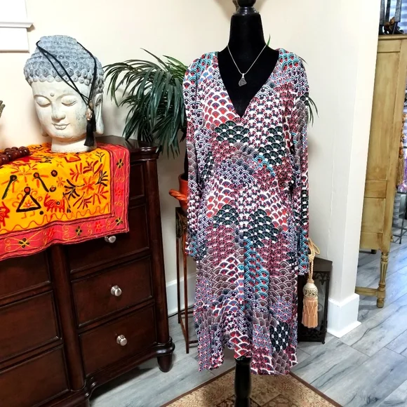 Anthropologie Maeve Monaco Empire Peacock Print Dress. Size: Extra Large. - Picture 2 of 12